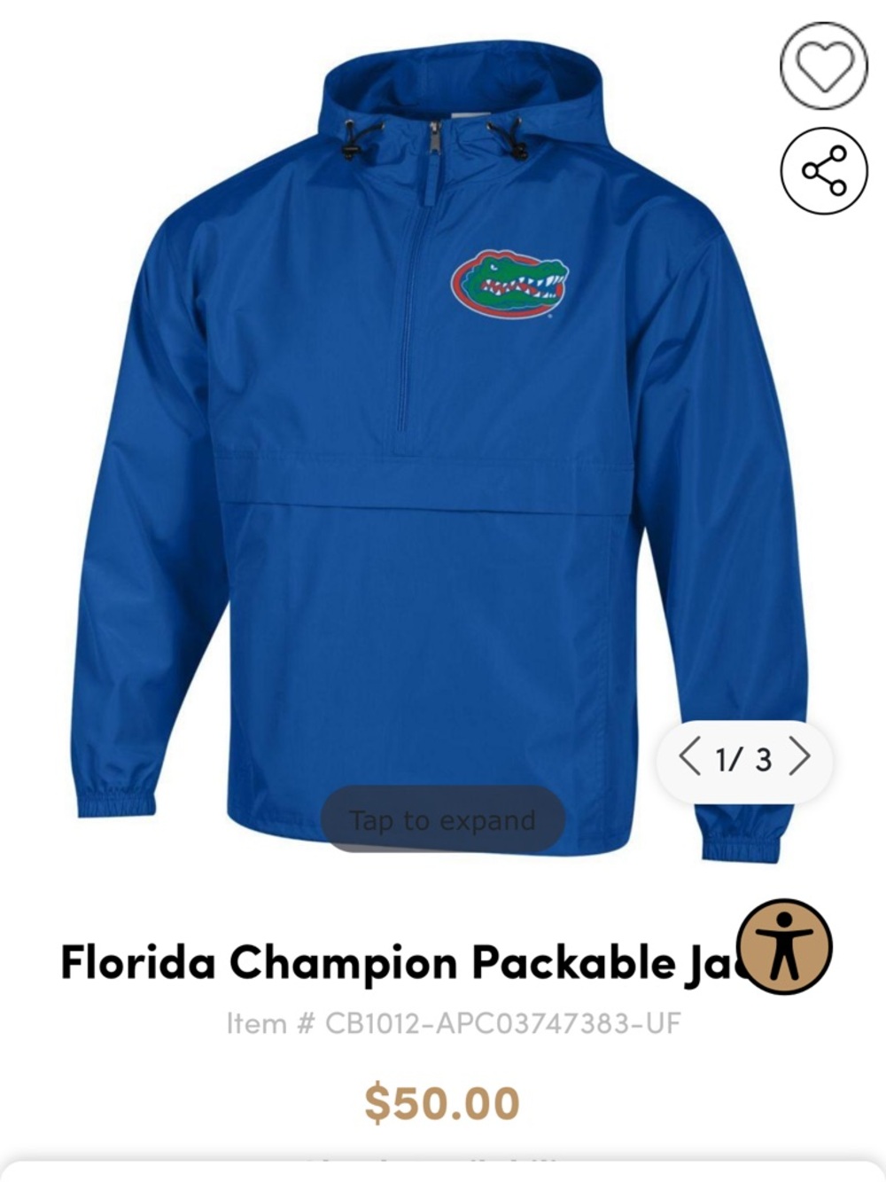 Champion Blue Florida Gators Pullover Raincoat with Hood